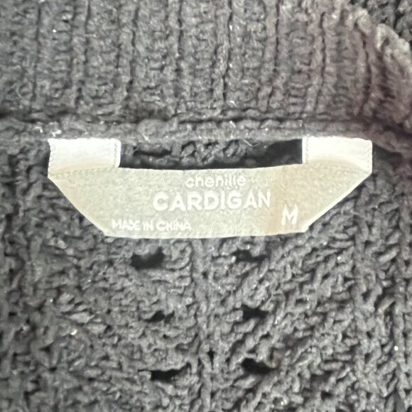 Members Mark Cardigan Chenille Sweater Womens Medium Black Open Front - Picture 5 of 7